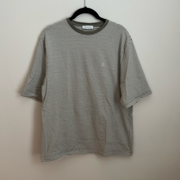 Anine Bing Bo Tee Striped Olive Green Ivory Size Small - Picture 1 of 6